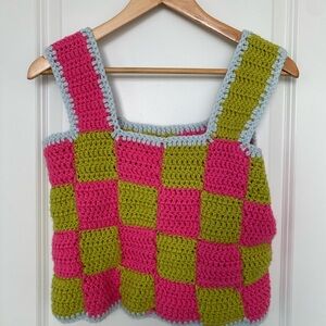 Pink & Green with Blue trim Knit Tank - Fits Size XS/S